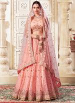 Premium Net Dark Peach Wedding Wear Sequins Work Lehenga Choli